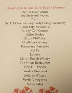 2018 Event Donors, Thank you