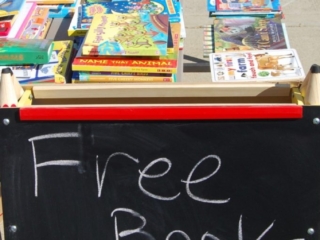 The free books are set out and ready to go.