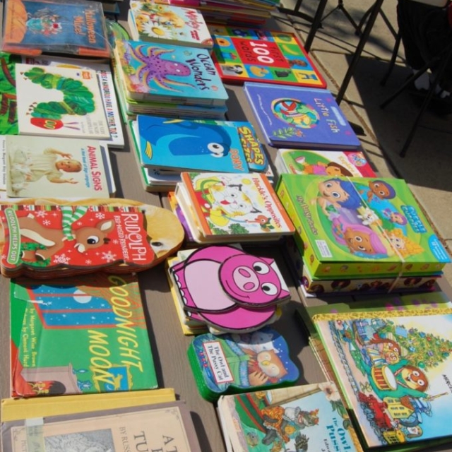 The free books are all set out for the children.