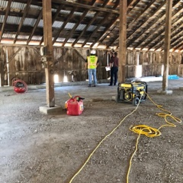 barn,roof,metal,equipment,men,compressor