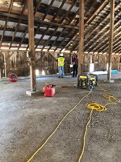 barn,roof,metal,equipment,men,compressor