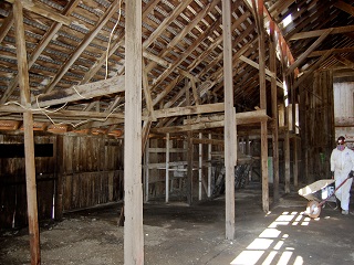 barn,roof,metal,wheelbarrow,white suit