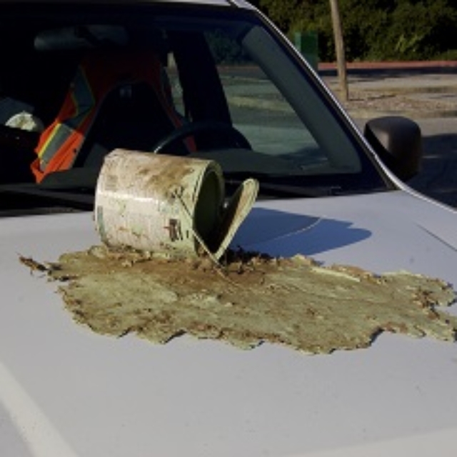 truck,paint can,dried paint